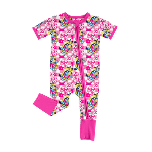 presale SR2094 Floral Rose Plaid Zipper Short Sleeve Bodysuit 2024 10.21