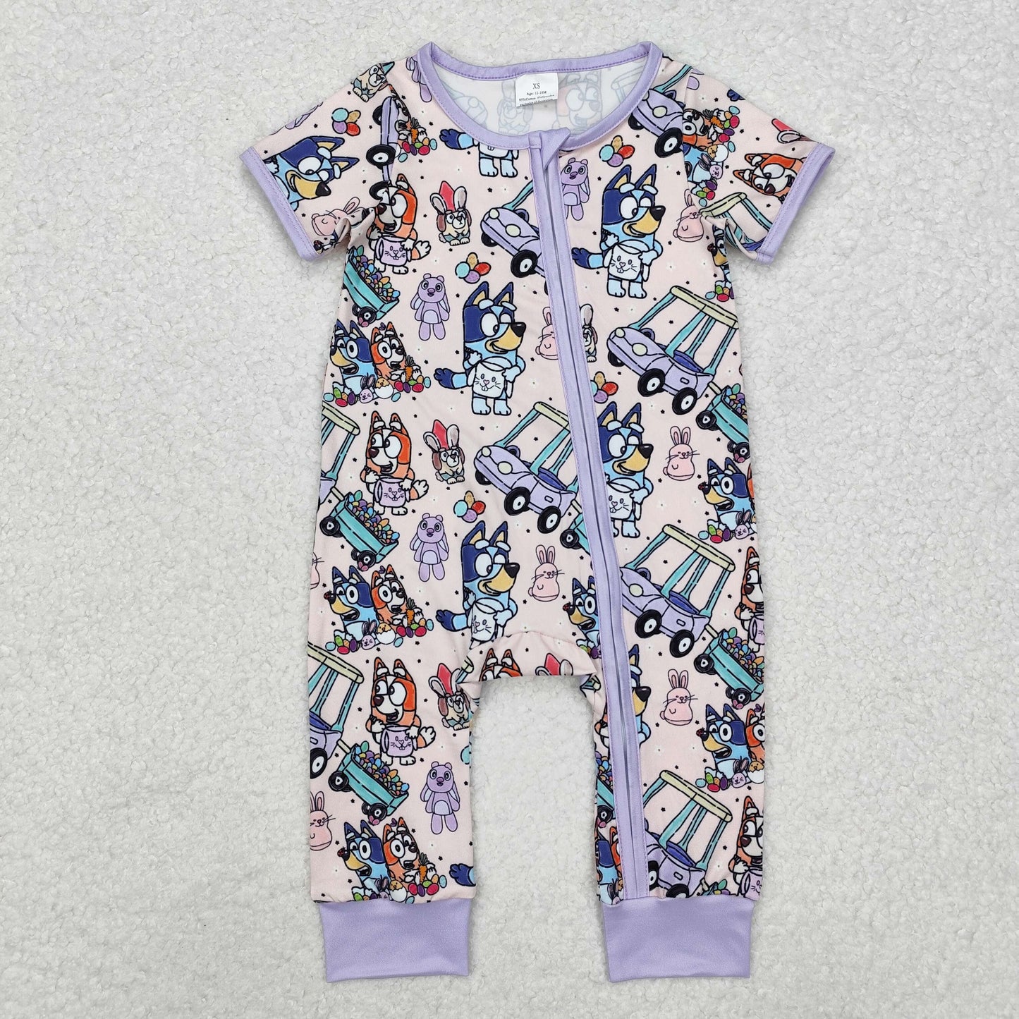 SR2095 Easter Car Purple Zip-Up Short Sleeve Bodysuit