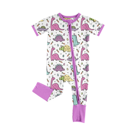 presale  SR2096 Easter Dinosaur Egg Carrot Purple and White Zipper Short Sleeve Bodysuit  2024 10.21