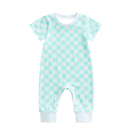 presale SR2099 Blue and White Plaid Short Sleeve Bodysuit 2024 10.22