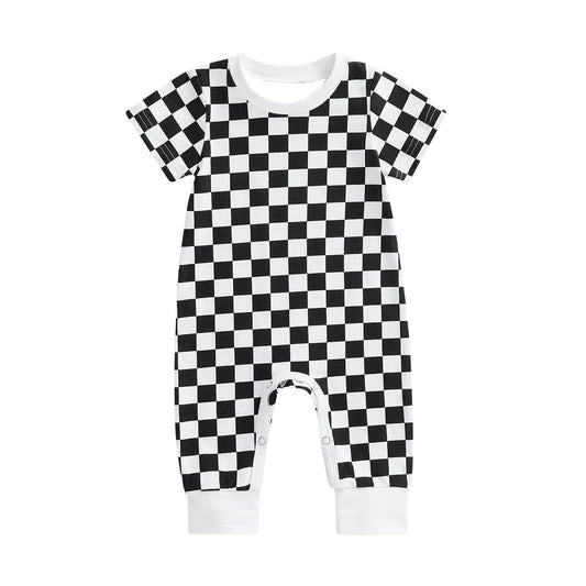 presale SR2100 Black and white plaid short-sleeved jumpsuit 2024 10.22