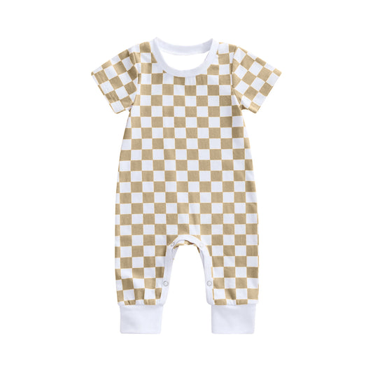 presale SR2101 Brown and White Plaid Short Sleeve Bodysuit 2024 10.22