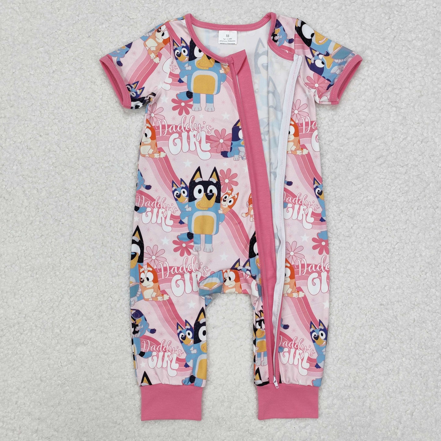 SR2105  Rainbow Pink Zipper Short Sleeve Bodysuit