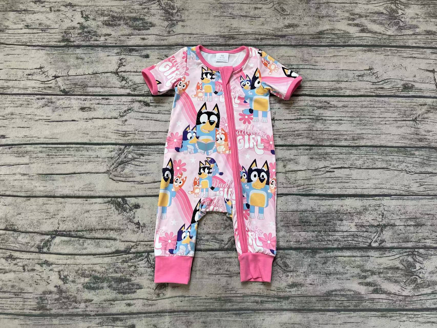 SR2105  Rainbow Pink Zipper Short Sleeve Bodysuit