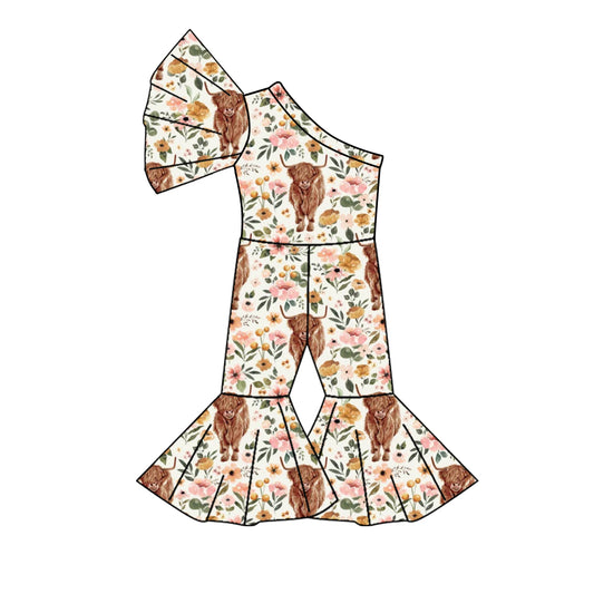 presale SR2110 Beige one-shoulder sleeve bodysuit with alpine bull head and flowers 2024 10.22