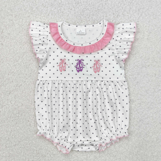 SR2119 Ballet Shoes Polka Dot Pink Lace White Tank Bodysuit