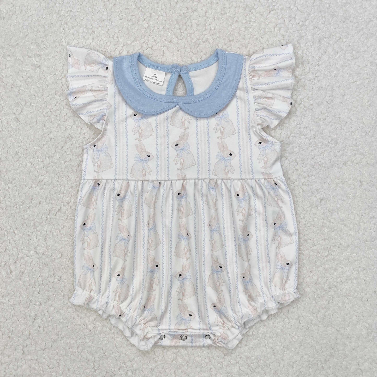 SR2132 Easter bunny bow pattern blue doll collar white vest bodysuit