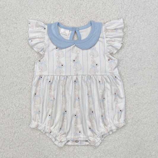 SR2132 Easter bunny bow pattern blue doll collar white vest bodysuit