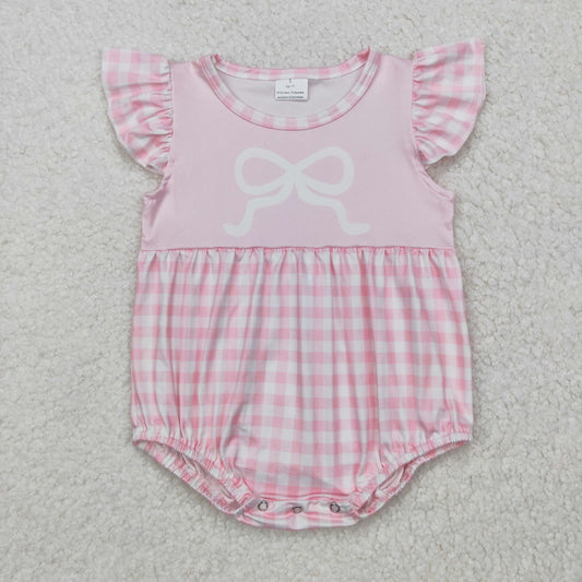 SR2135 Pink plaid vest bodysuit with bow pattern