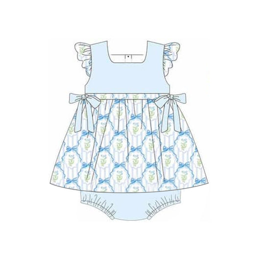 presale SR2138 Blue floral bow striped flying sleeves bodysuit   2024 10.26