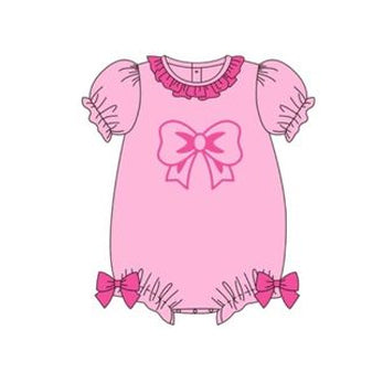 presale SR2140 Pink short-sleeved bodysuit with rose-red lace and bow pattern  2024 10.26