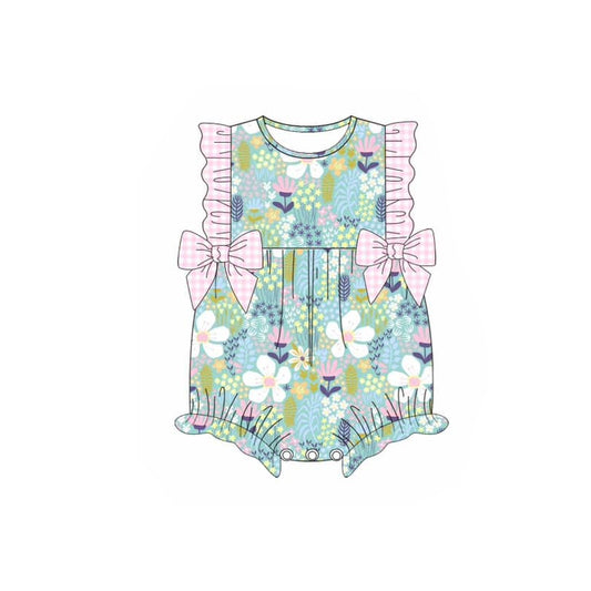 presale SR2141 Floral Pink Plaid Bowknot Vest Bodysuit  2024 10.26