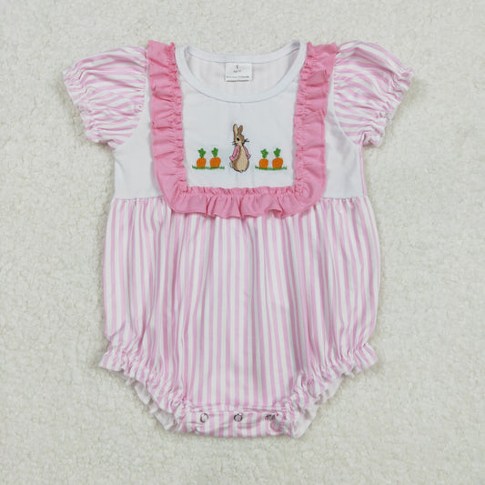 SR2144 Carrot bunny lace pink striped short-sleeved jumpsuit