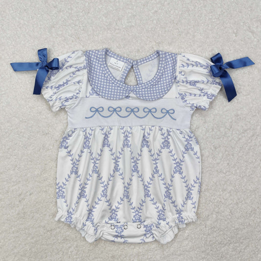 SR2146 Baby Infant Girls Blue Flowers Bows Rompers