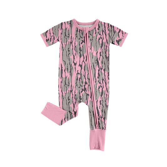 presale SR2172 Camouflage Gray Pink Zipper Short Sleeve Bodysuit  2024 11.2