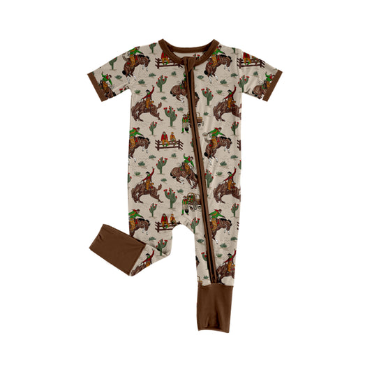 presale SR2173 Cactus Horse Riding Brown Zip-Up Short Sleeve Bodysuit 2024 11.2