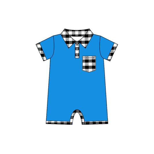 presale SR2175 Blue short-sleeved jumpsuit with black and white plaid pockets  2024 11.5