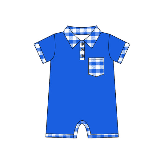 presale SR2177 Blue and White Plaid Pocket Short Sleeve Bodysuit 2024 11.5