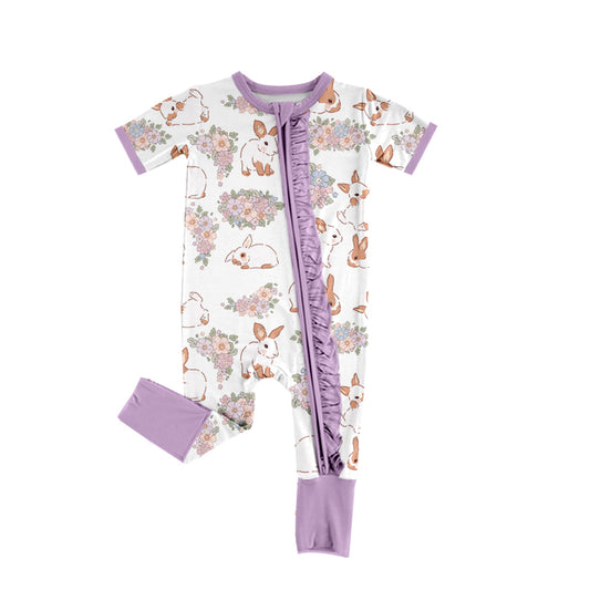 presale SR2178 Flower Bunny Purple Lace Zipper Short Sleeve Bodysuit 2024 11.5
