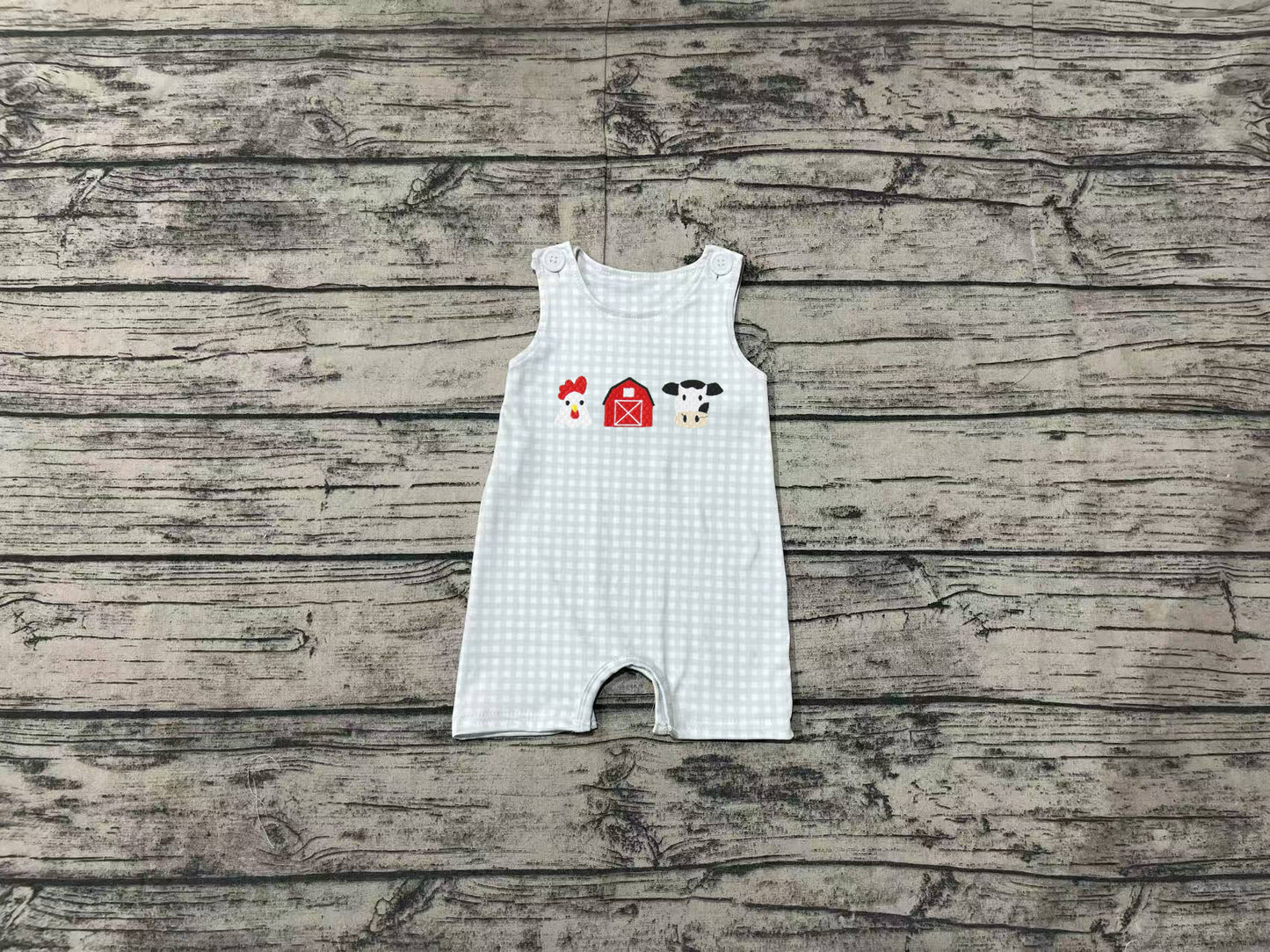 SR2183  Chicken farm red house cow green sleeveless onesie