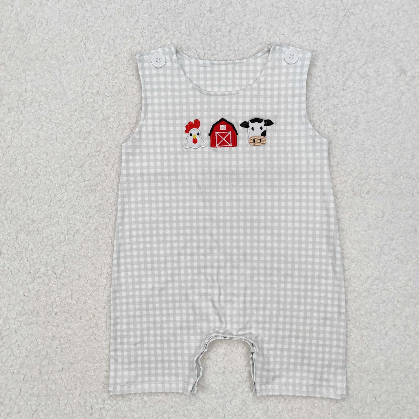 SR2183  Chicken farm red house cow green sleeveless onesie