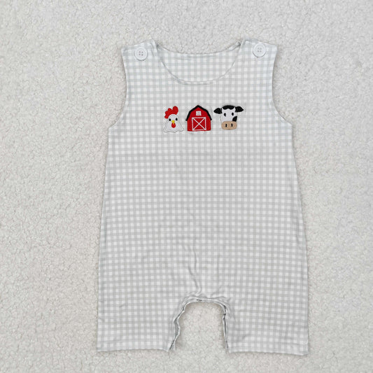 SR2183  Chicken farm red house cow green sleeveless onesie