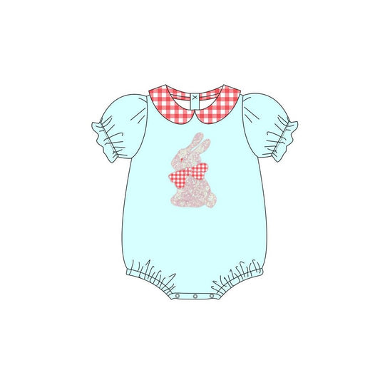 presale SR2188 Easter Bunny Red Plaid Doll Collar Blue Short Sleeve Bodysuit 2024 11.6