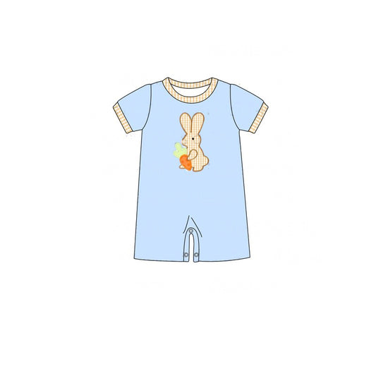 presale SR2191 Easter Carrot Bunny Orange Plaid Blue Short Sleeve Onesie 2024 11.6
