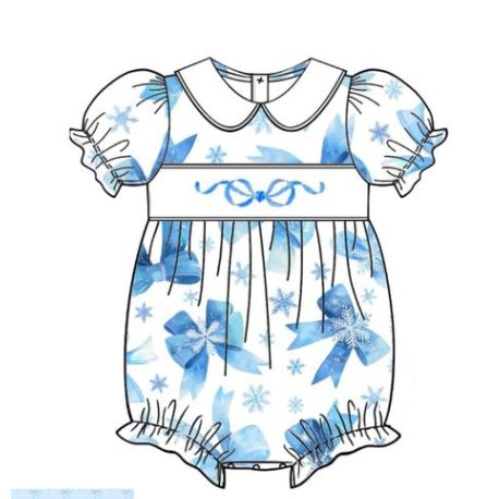 presale SR2202 Snowflake Blue Bow Pattern Short Sleeve Bodysuit  2024 11.6