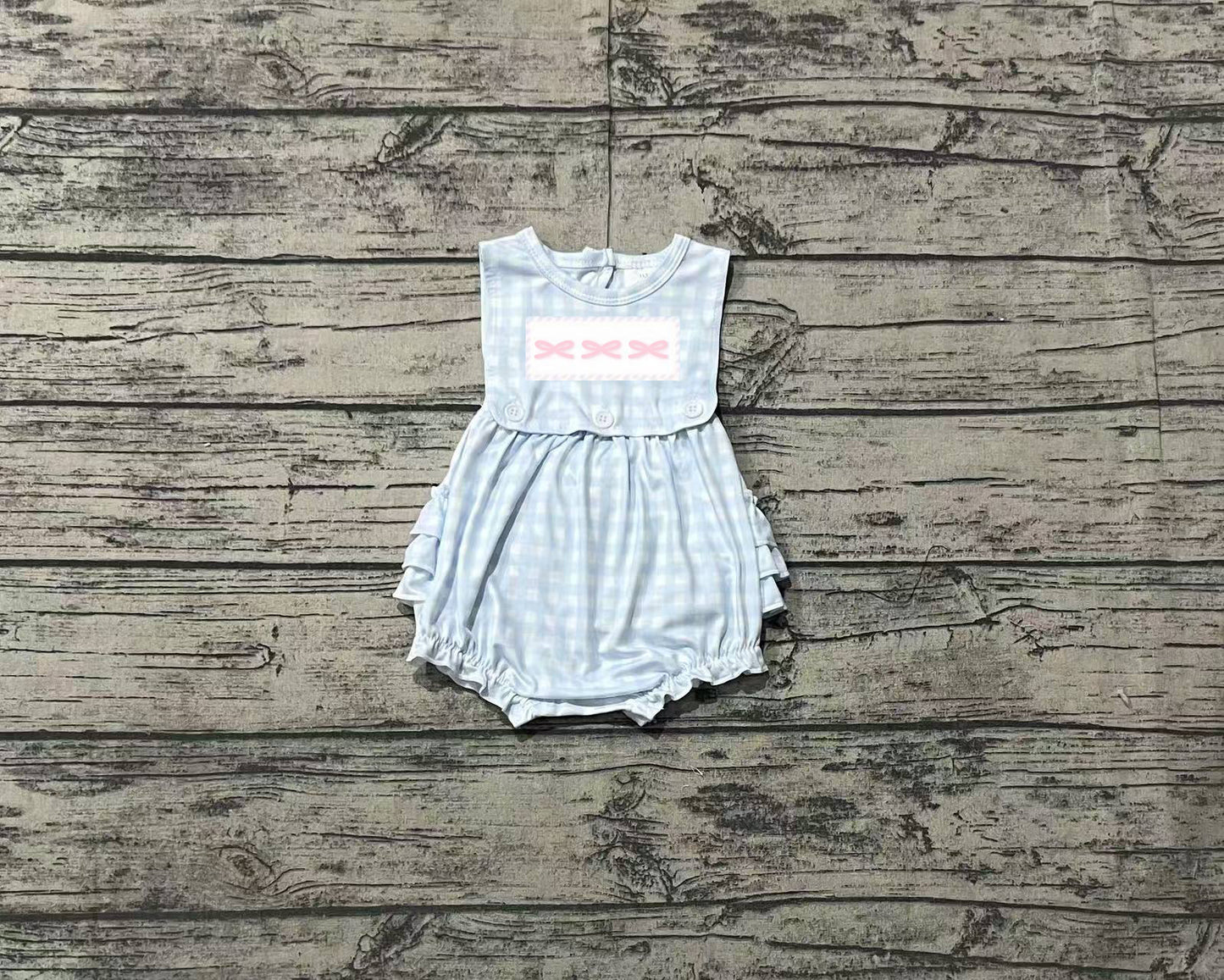 SR2203 Pink Bow Blue Plaid Vest Bodysuit
