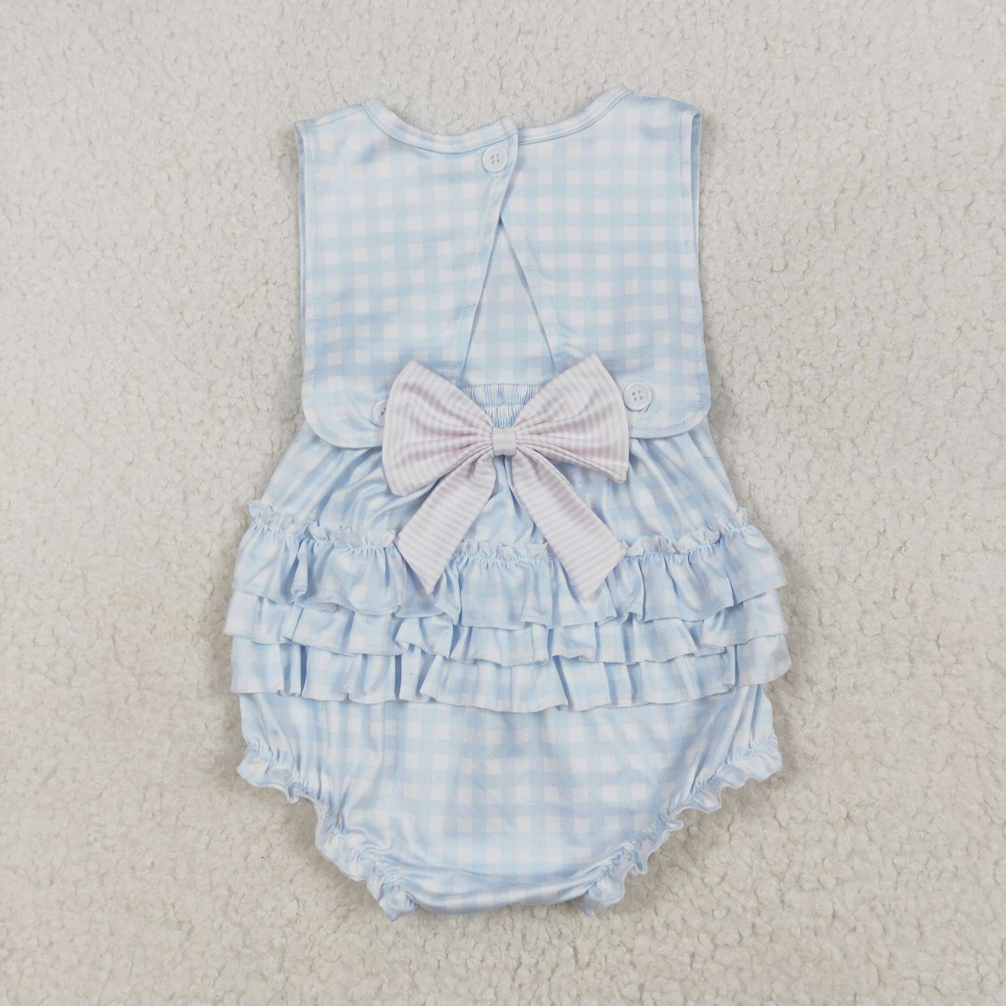 SR2203 Pink Bow Blue Plaid Vest Bodysuit