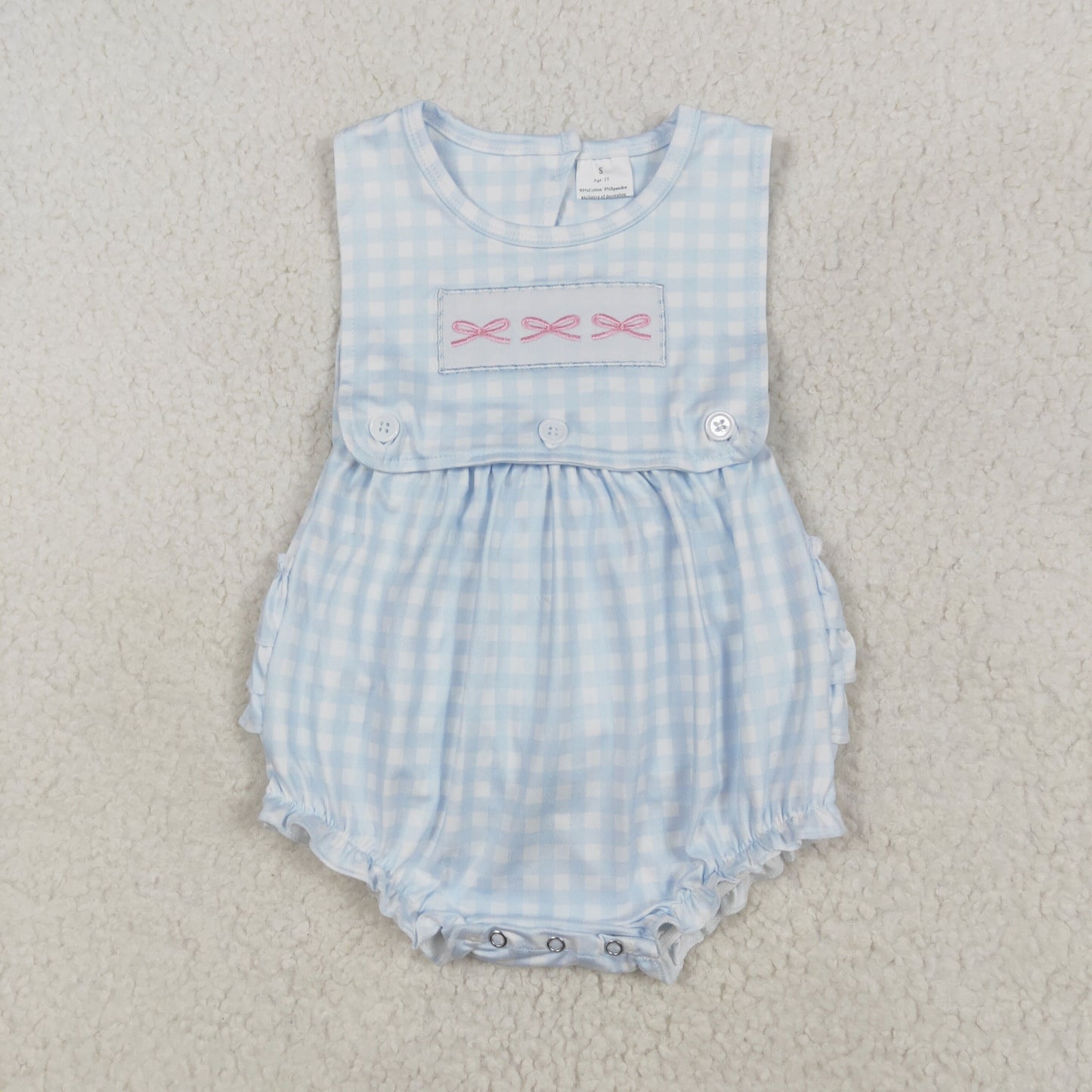 SR2203 Pink Bow Blue Plaid Vest Bodysuit