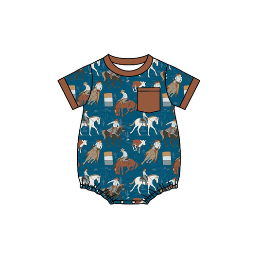 presale SR2206 Horse Riding Brown Pocket Blue Short Sleeve Bodysuit 2024 11.7