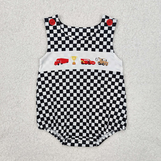 SR2207  Cartoon Car Engineering Vehicle Trophy Black and White Checkered Vest Bodysuit