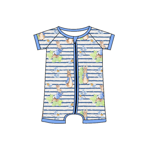 presale SR2211  Easter Bunny Striped Blue Zip-Up Short Sleeve Bodysuit  2024 11.7