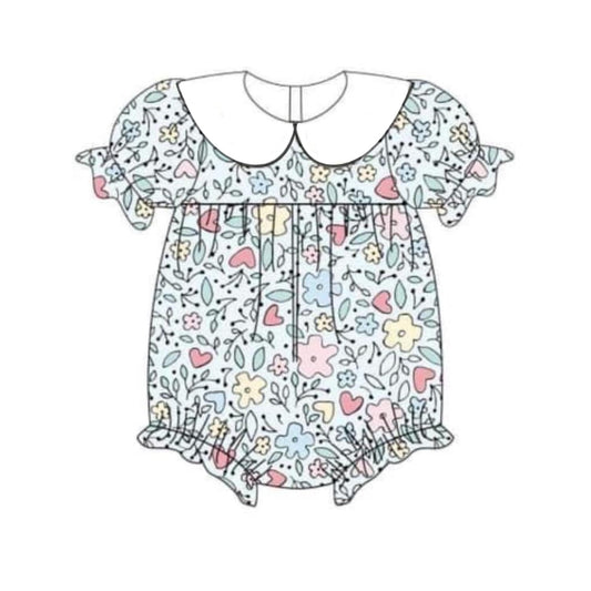 presale SR2219 Blue short-sleeved bodysuit with flower and leaf doll collar 2024 .11.8