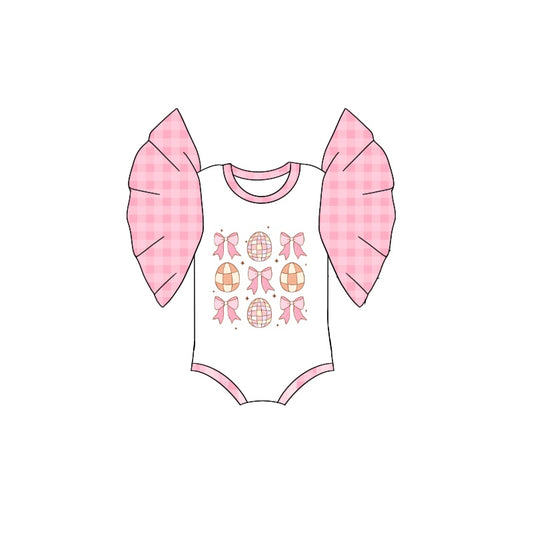 presale SR2228 Pink Plaid Lace Sleeve Bodysuit with Easter Egg Bow 2024 .11.8