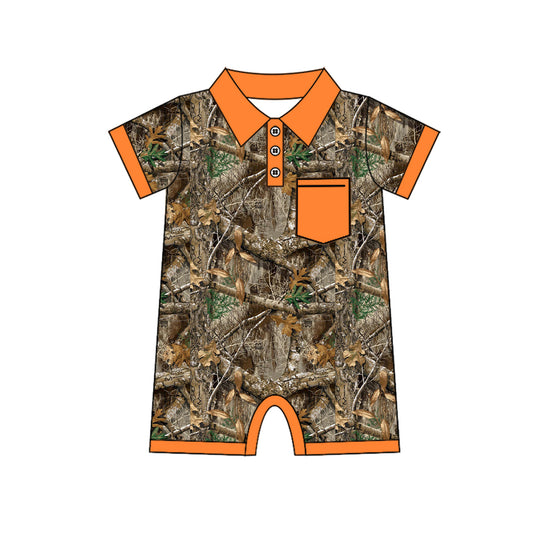 presale SR2233  Branches and Leaves Camouflage Orange Pocket Short Sleeve Bodysuit 2024 .11.8
