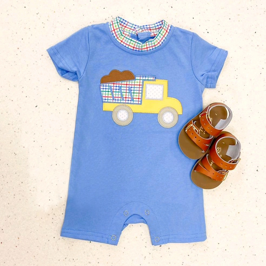 presale SR2237 Construction Truck Color Plaid Blue Short Sleeve Jumpsuit  2024 .11.8