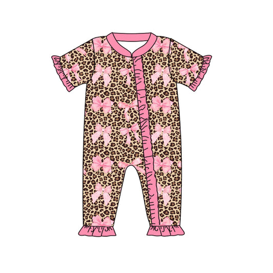 presale SR2239 Bow pattern leopard pink lace zip-up short-sleeved bodysuit 2024 .11.9