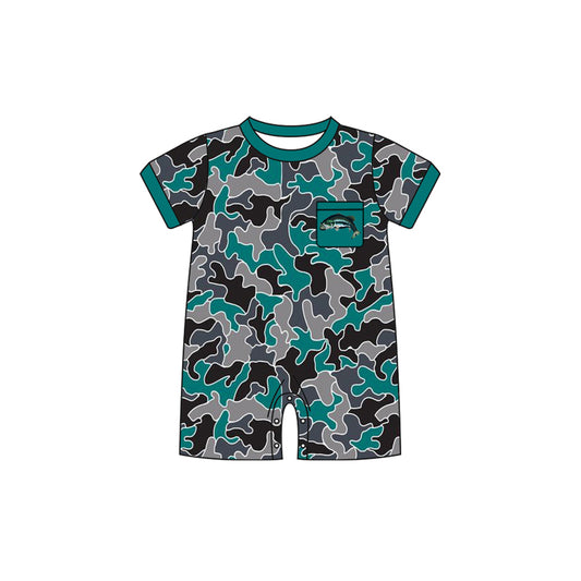 presale SR2240 Fish Pocket Camouflage Teal Short Sleeve Bodysuit  2024 .11.9