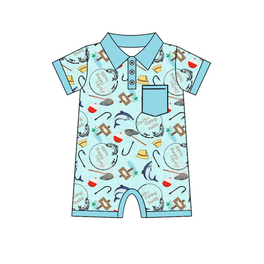 presale SR2243  Fishing Blue Pocket Short Sleeve Bodysuit 2024 .11.11