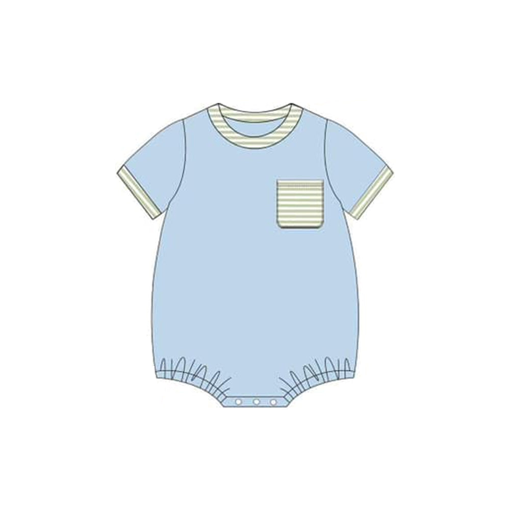 presale SR2255 Green Stripe Pocket Blue Short Sleeve Bodysuit  2024 .11.14