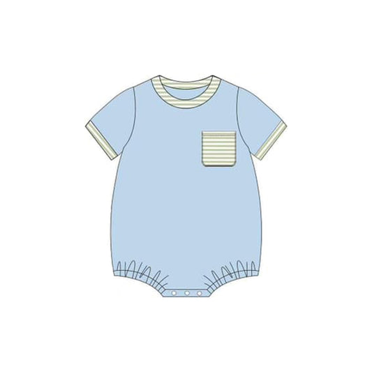 presale SR2255 Green Stripe Pocket Blue Short Sleeve Bodysuit  2024 .11.14