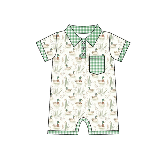 presale SR2258 Green Plaid Pocket Duck Short Sleeve Bodysuit 2024 .11.14