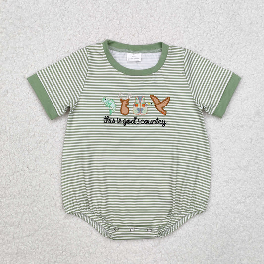 SR2263 god's country fish deer vest duck green striped short-sleeved jumpsuit