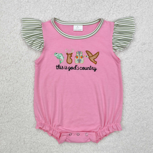 SR2264 god's country fish deer vest duck pink striped vest jumpsuit