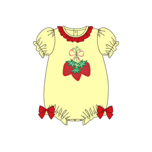 presale SR2265 Yellow short-sleeved bodysuit with strawberry red lace and bow pattern 2024 .11.14