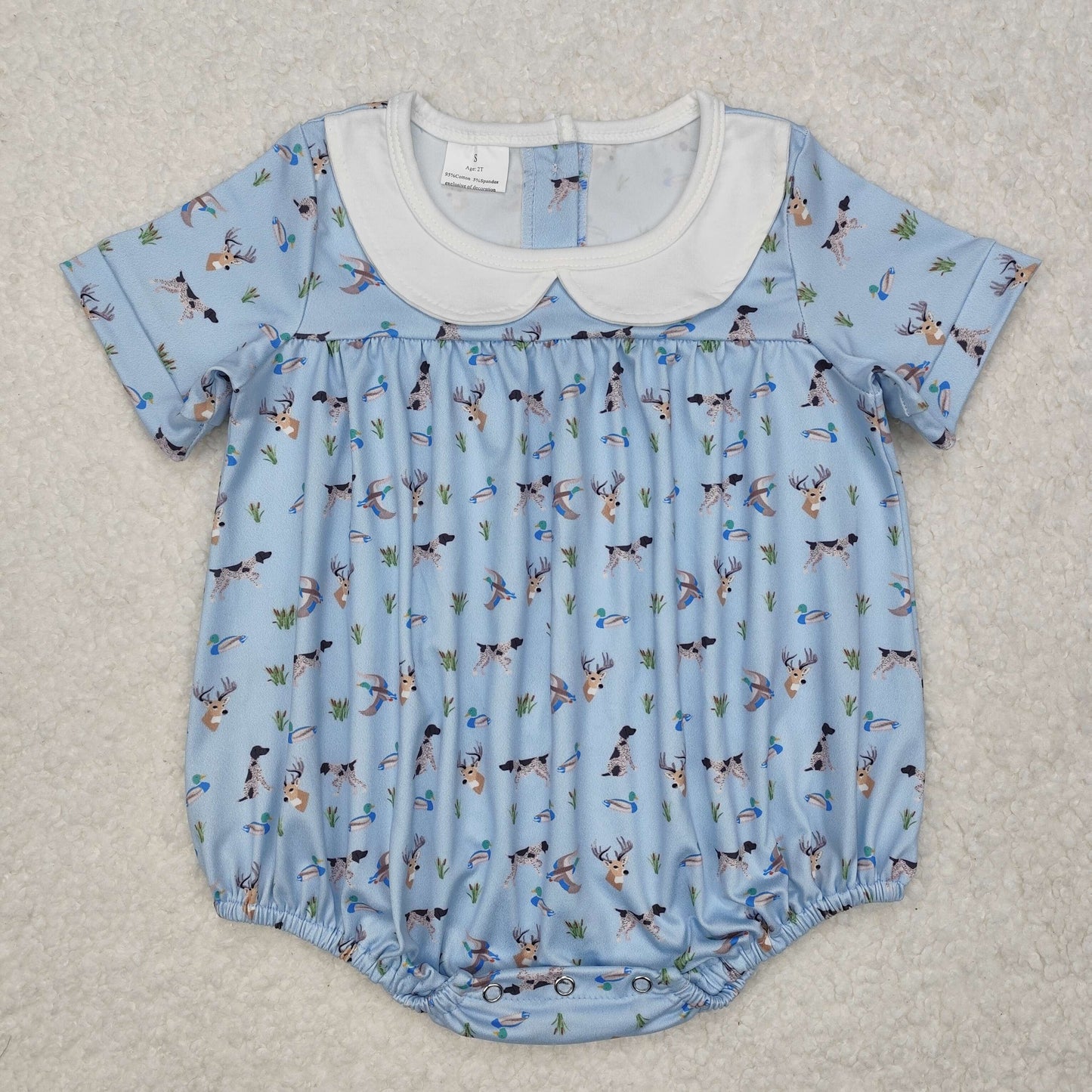 SR2275  Duck Deer Puppy Blue Short Sleeve Onesie Romper