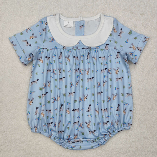 SR2275  Duck Deer Puppy Blue Short Sleeve Onesie Romper